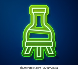 Glowing neon line Test tube and flask chemical laboratory test icon isolated on blue background. Laboratory glassware sign.  Vector