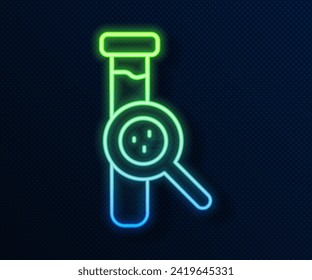 Glowing neon line Test tube and flask chemical laboratory test icon isolated on blue background. Laboratory glassware sign.  Vector