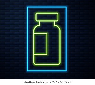 Glowing neon line Test tube and flask chemical laboratory test icon isolated on brick wall background. Laboratory glassware sign.  Vector