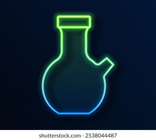 Línea de neón brillante Tubo de prueba y frasco de prueba de laboratorio químico icono aislado sobre fondo azul. Signo de cristalería de laboratorio.  Vector