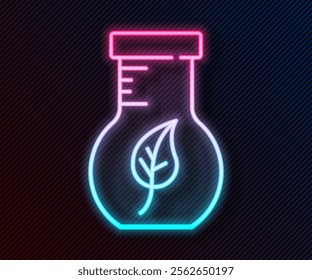 Glowing neon line Test tube and flask chemical laboratory test icon isolated on black background. Laboratory glassware sign.  Vector