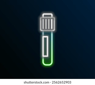 Glowing neon line Test tube and flask chemical laboratory test icon isolated on black background. Laboratory glassware sign. Colorful outline concept. Vector