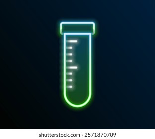 Glowing neon line Test tube and flask chemical laboratory test icon isolated on black background. Laboratory glassware sign. Colorful outline concept. Vector