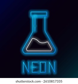 Glowing neon line Test tube and flask - chemical laboratory test icon isolated on black background. Laboratory glassware sign. Colorful outline concept. Vector