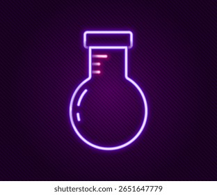 Linha de neon brilhante Tubo de ensaio e frasco ícone de ensaio de laboratório químico isolado no fundo preto. Sinal de vidro de laboratório. Conceito de contorno colorido. Vetor
