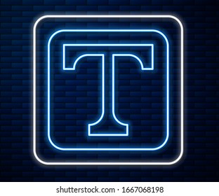 Glühendes Neonline-Textsymbol einzeln auf Backsteinwand-Hintergrund. Vektorillustration-Illustration