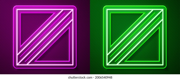 Glowing Neon Line Textile Fabric Roll Icon Isolated On Purple And Green Background. Roll, Mat, Rug, Cloth, Carpet Or Paper Roll Icon.  Vector