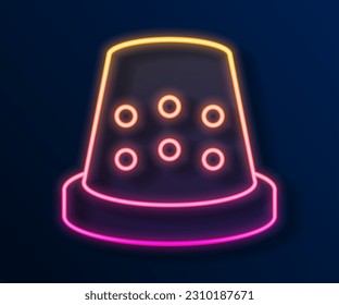 Glowing neon line Thimble for sewing icon isolated on black background.  Vector