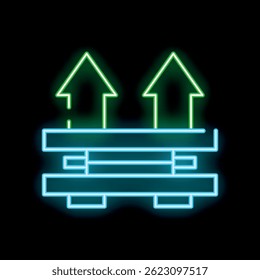 Glowing neon line this side up icon isolated on black background vector illustration for design