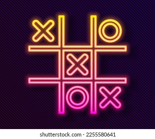 Glowing neon line Tic tac toe game icon isolated on black background.  Vector