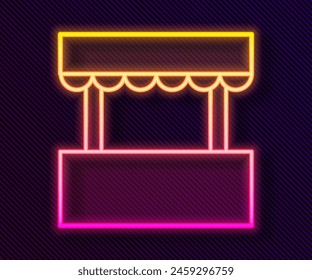 Glowing neon line Ticket box office icon isolated on black background. Ticket booth for the sale of tickets for attractions and sports.  Vector