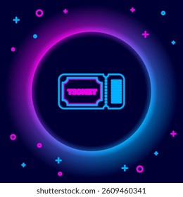 Glowing neon line Ticket icon isolated on black background. Colorful outline concept. Vector