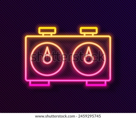 Glowing neon line Time chess clock icon isolated on black background. Sport equipment.  Vector