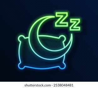 Glowing neon line Time to sleep icon isolated on blue background. Sleepy zzz. Healthy lifestyle.  Vector