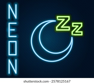 Glowing neon line Time to sleep icon isolated on black background. Sleepy zzz. Healthy lifestyle. Colorful outline concept. Vector