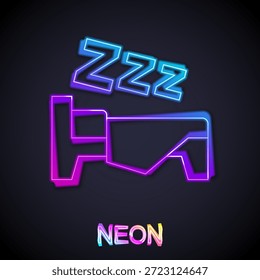 Glowing neon line Time to sleep icon isolated on black background. Sleepy zzz. Healthy lifestyle.  Vector