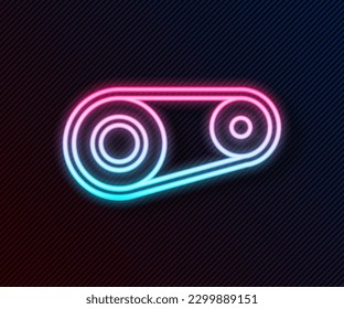 Glowing neon line Timing belt kit icon isolated on black background.  Vector Illustration