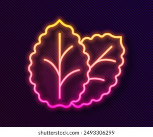 Glowing neon line Tobacco leaf icon isolated on black background. Tobacco leaves.  Vector