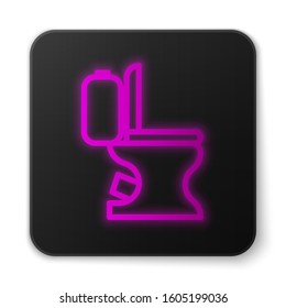 Glowing neon line Toilet bowl icon isolated on white background. Black square button. Vector Illustration