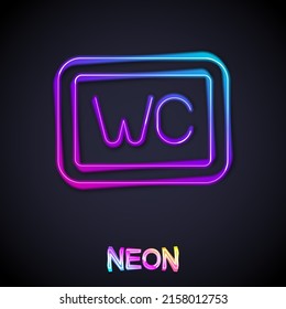 Glowing neon line Toilet icon isolated on black background. WC sign. Washroom.  Vector