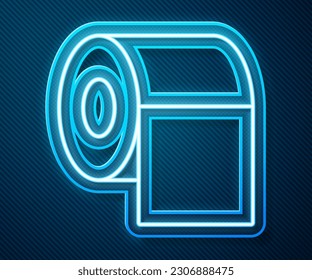 Glowing neon line Toilet paper roll icon isolated on blue background.  Vector