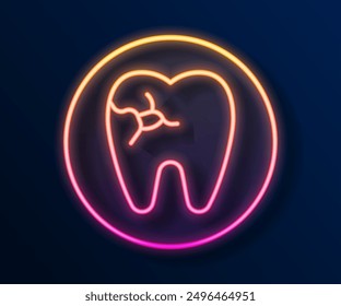 Glowing neon line Tooth with caries icon isolated on black background. Tooth decay.  Vector