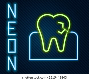 Glowing neon line Tooth with caries icon isolated on black background. Tooth decay. Colorful outline concept. Vector