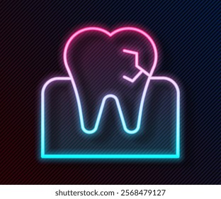 Glowing neon line Tooth with caries icon isolated on black background. Tooth decay.  Vector