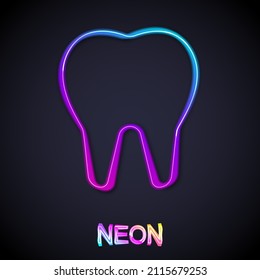 Glowing neon line Tooth icon isolated on black background. Tooth symbol for dentistry clinic or dentist medical center and toothpaste package.  Vector