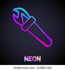 Glowing neon line Torch flame icon isolated on black background. Symbol fire hot, flame power, flaming and heat.  Vector