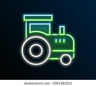 Glowing neon line Tractor icon isolated on black background. Colorful outline concept. Vector