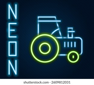 Glowing neon line Tractor icon isolated on black background. Colorful outline concept. Vector