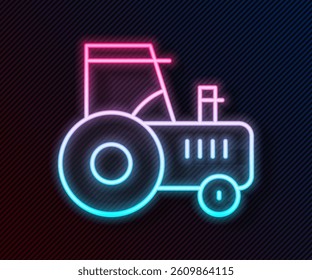 Glowing neon line Tractor icon isolated on black background.  Vector