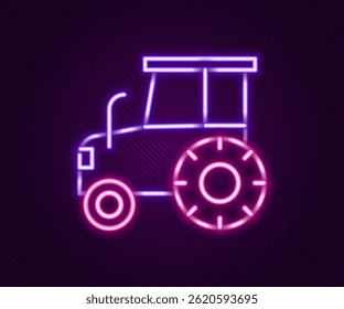 Glowing neon line Tractor icon isolated on black background. Colorful outline concept. Vector