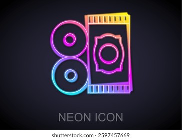 Glowing neon line Traditional carpet culture ramadan arabic islamic celebration icon isolated on black background.  Vector
