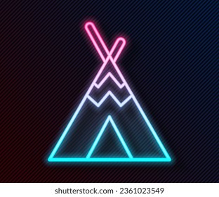 Glowing neon line Traditional indian teepee or wigwam icon isolated on black background. Indian tent.  Vector