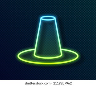 Glowing neon line Traditional korean hat icon isolated on black background.  Vector