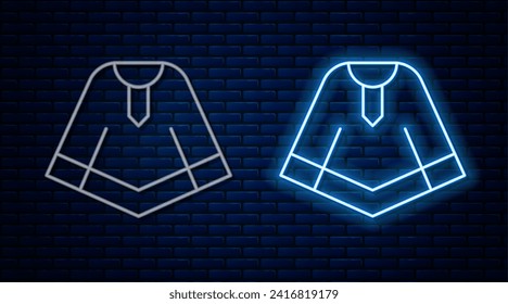 Glowing neon line Traditional mexican poncho clothing icon isolated on brick wall background.  Vector