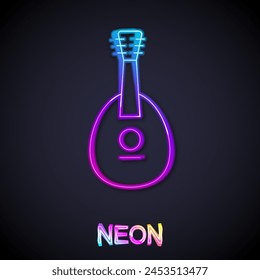 Glowing neon line Traditional musical instrument mandolin icon isolated on black background.  Vector