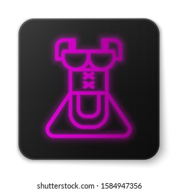 Glowing neon line Traditional Oktoberfest folk costume for women called dirndl icon isolated on white background. Traditional Bavarian clothing. Black square button. Vector Illustration