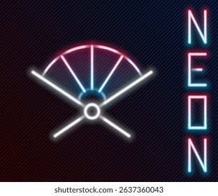 Glowing neon line Traditional paper chinese or japanese folding fan icon isolated on black background. Colorful outline concept. Vector