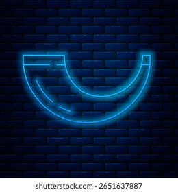 Linha de neon brilhante chifre de carneiro tradicional, ícone shofar isolado no fundo da parede de tijolo. Rosh hashaná, símbolo tradicional do feriado de Ano Novo judaico.  Vetor