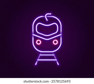 Glowing neon line Train and railway icon isolated on black background. Public transportation symbol. Subway train transport. Metro underground. Colorful outline concept. Vector