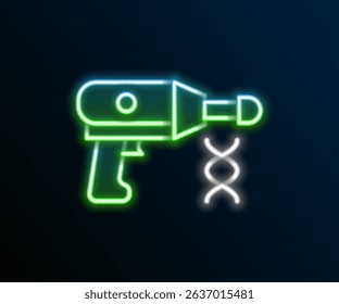 Glowing neon line Transfer liquid gun in biological laborator icon isolated on black background. Colorful outline concept. Vector