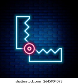 Glowing neon line Trap hunting icon isolated on brick wall background. Colorful outline concept. Vector