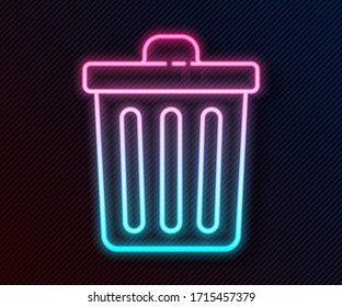 Glowing neon line Trash can icon isolated on black background. Garbage bin sign. Recycle basket icon. Office trash icon.  Vector Illustration