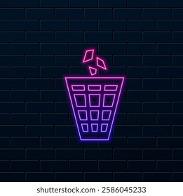 Glowing neon line Trash can with recycling symbol icon isolated on white background. Trash can icon. Garbage can sign. Recycling bin sign. Black square button..