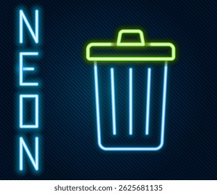 Glowing neon line Trash can icon isolated on black background. Garbage bin sign. Recycle basket icon. Office trash icon. Colorful outline concept. Vector