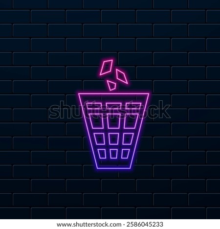 Glowing neon line Trash can with recycling symbol icon isolated on white background. Trash can icon. Garbage can sign. Recycling bin sign. Black square button..