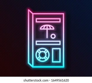 Glowing neon line Travel brochure icon isolated on black background.  Vector Illustration
